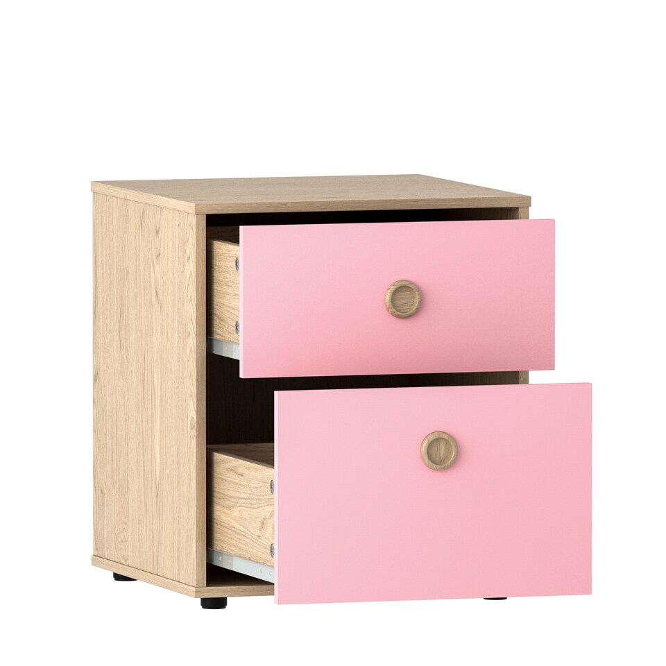 image 1 of Junior Vida Neptune 2 Drawer Bedside Table Chest Cabinet Nightstand, Pink & Oak