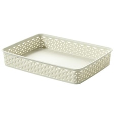 Curver Rattan A4 Wicker Storage Tray - Vintage White - 36 x 26 x 6cm