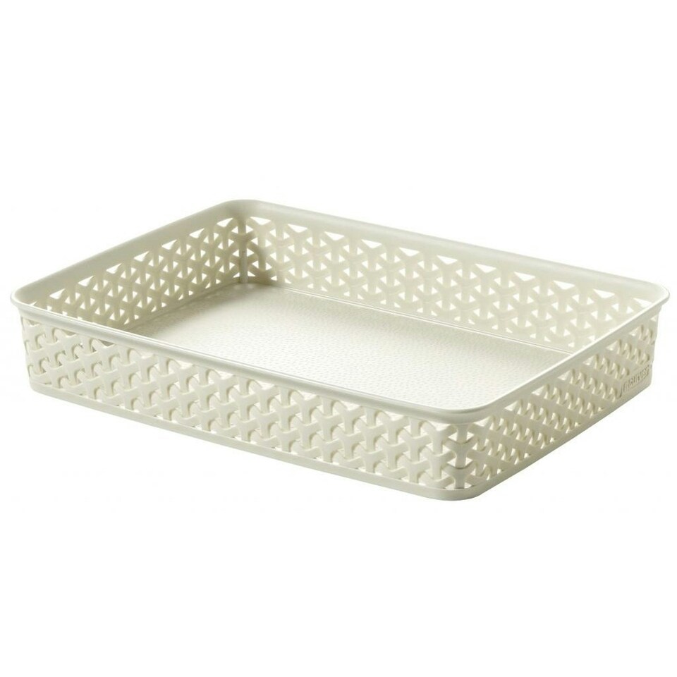 Curver Rattan A4 Wicker Storage Tray - Vintage White - 36 x 26 x 6cm