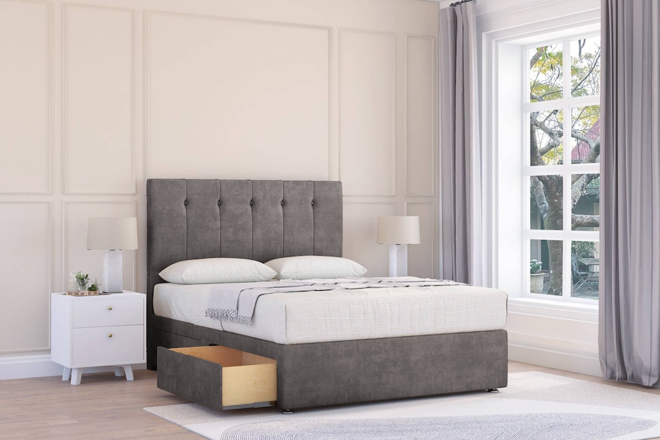 image 1 of Sloomy Highbury Slate Naples Divan Bed Base 4 Drawers With 54 Inch Floor Standing Headboard | Grey | Slate | King | 1