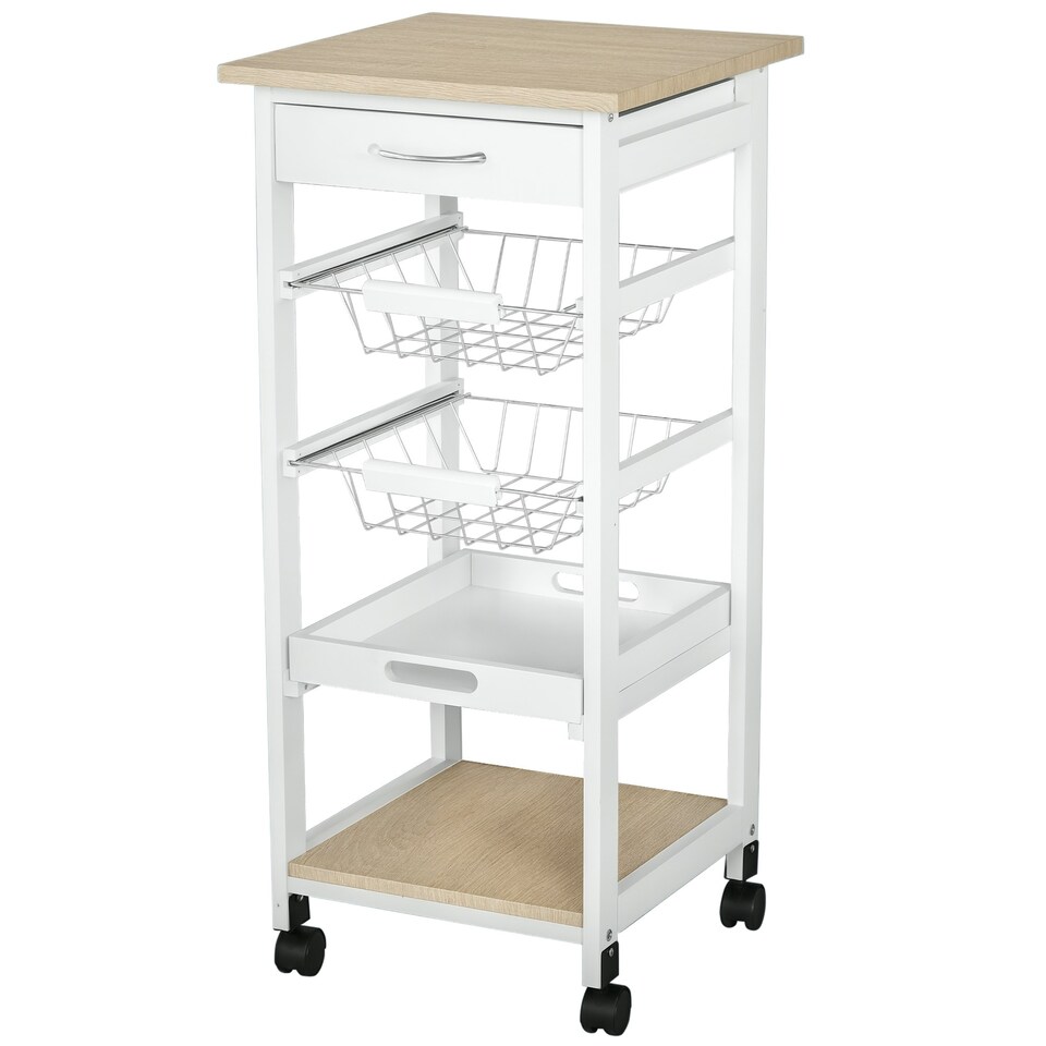 image 1 of HOMCOM Mobile Rolling Kitchen Island Trolley for Home Metal Baskets Tray Shelves