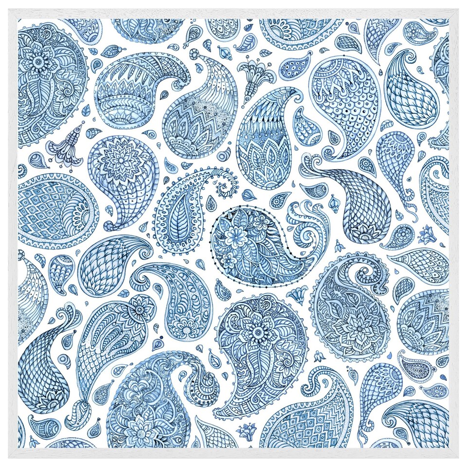 image 1 of Blue and white bo ho world (Picture Frame) White | M