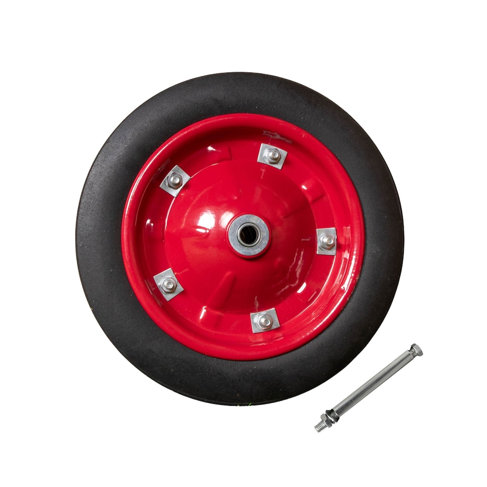 image 1 of Replacement 13" x 3" Puncture Proof / Solid Wheelbarrow Wheel With Axle