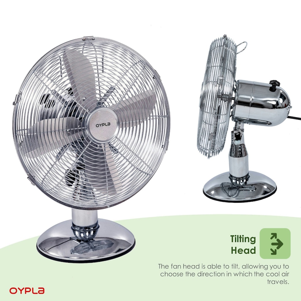 image 1 of Oypla Electrical 12" Inch Chrome Metal 3 Speed Desk Fan Oscillating