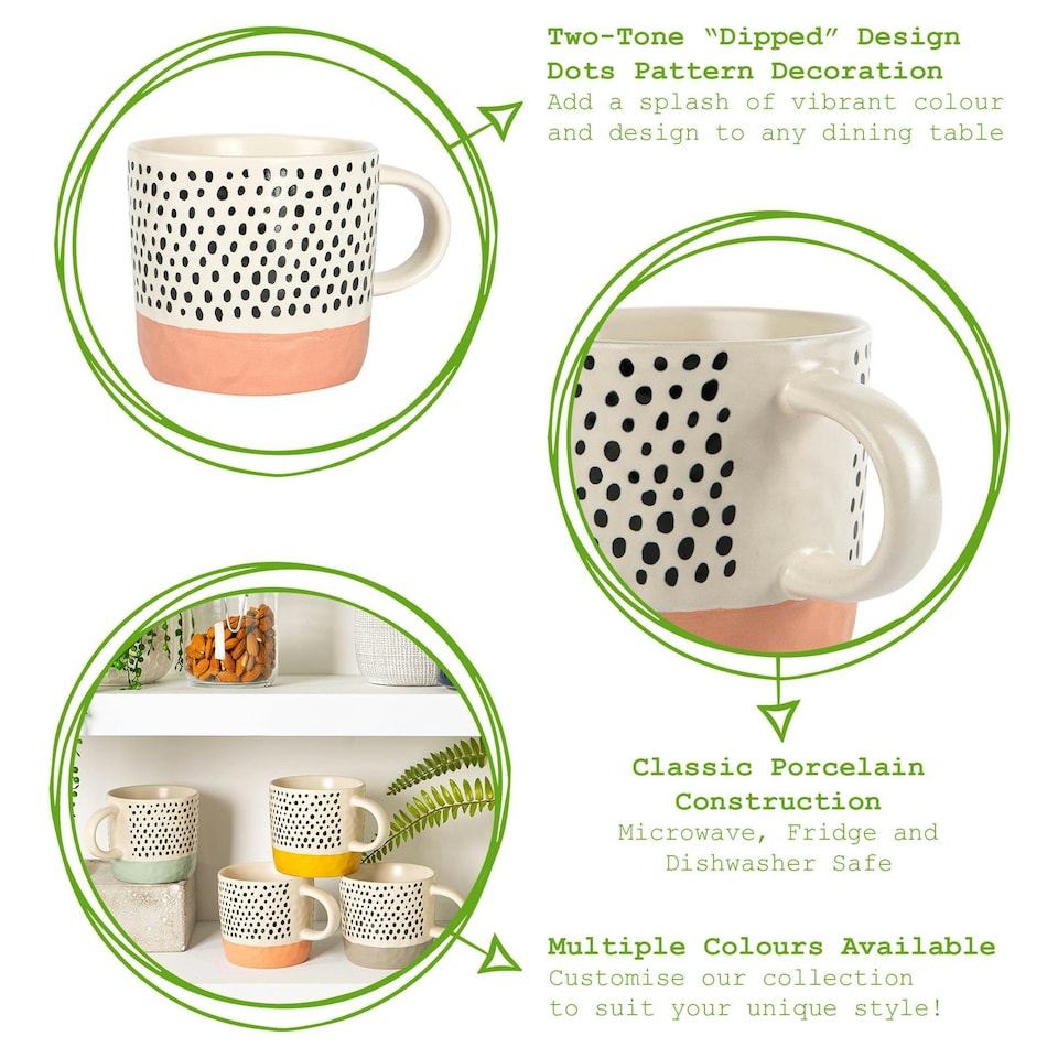 image 1 of Nicola Spring Ceramic Dipped Dots Coffee Mugs - 385ml - Pink - Pack of 6