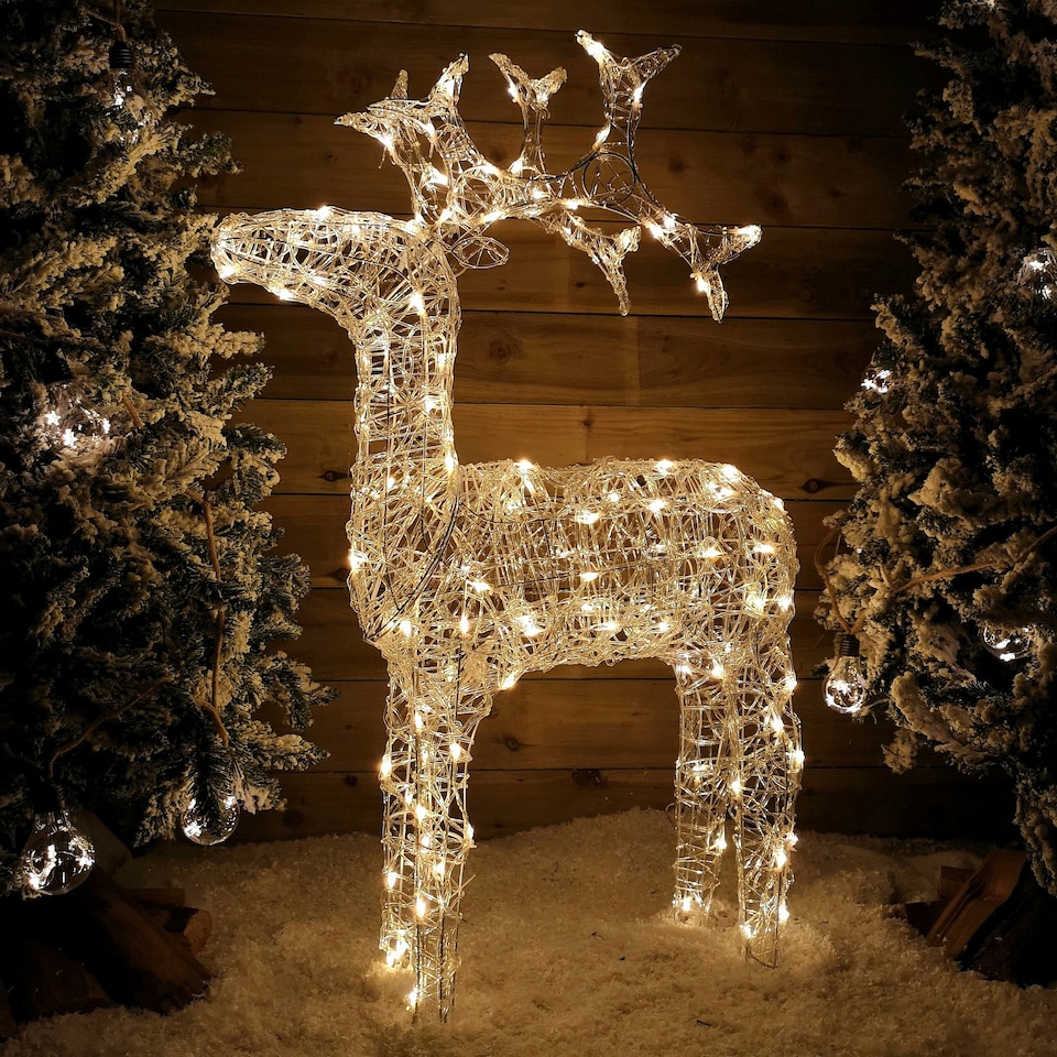 image 1 of 116cm Soft Acrylic Flashing LED Reindeer Christmas Decoration with Timer in Warm White