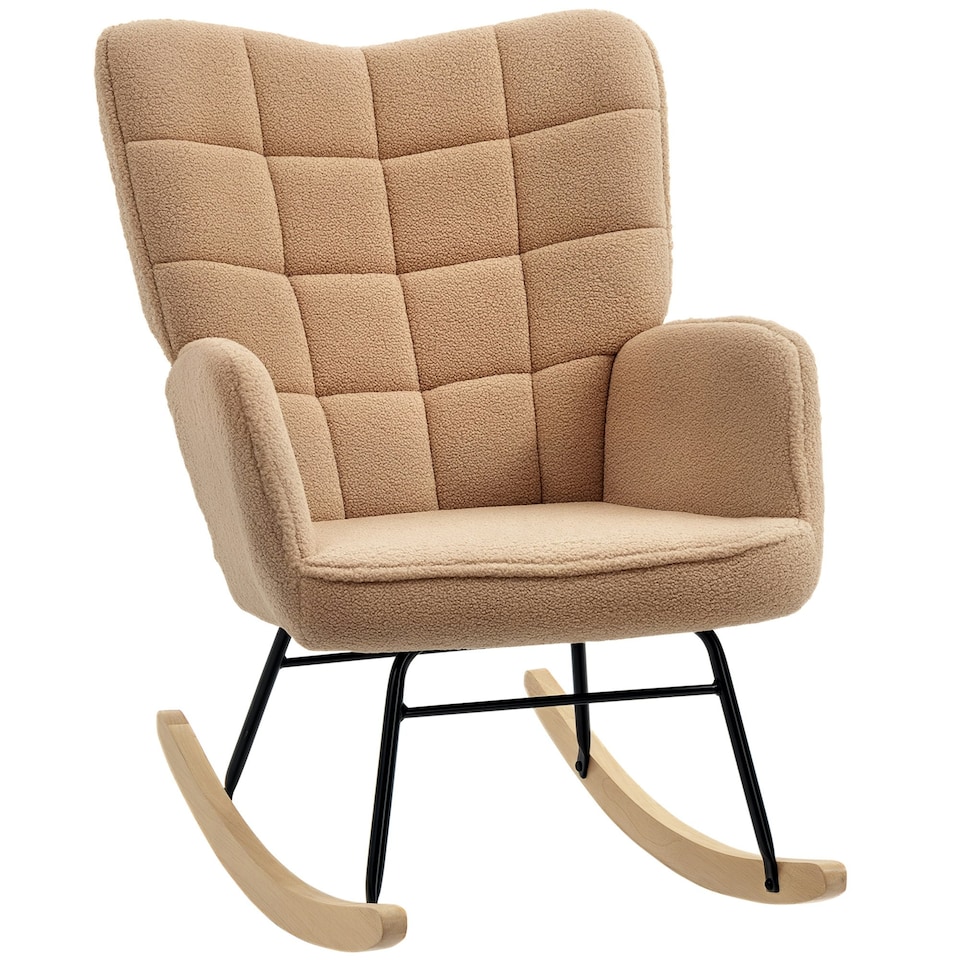 image 1 of HOMCOM Wingback Rocking Chair for Nursing w/ Steel Frame Light Brown
