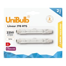 UniBulb Halogen 78mm R7S Linear 2250lm 120W 2900K (Warm White) Dimmable Floodlight Worklight Light Bulb - Pack of 2 | Clear | 2