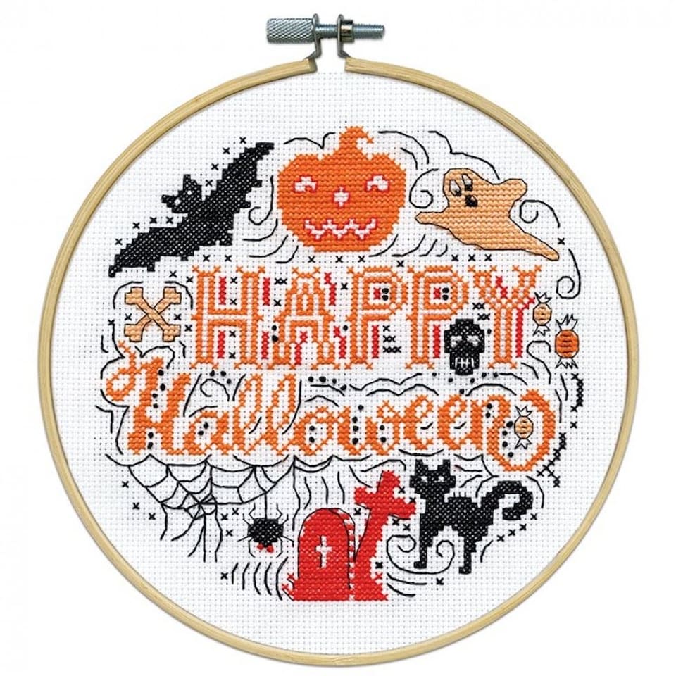 Design Works Halloween Hoop Counted Cross Stitch Kit, Gothic Pattern, 20cm x 20cm