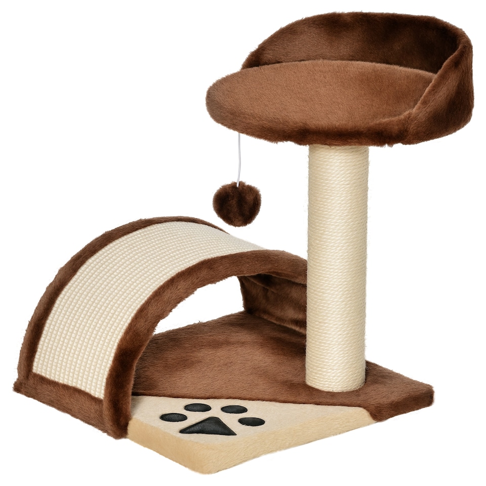 image 1 of PawHut Cat Tree Scratching Post Activity Centre Climber Hanging Ball Brown