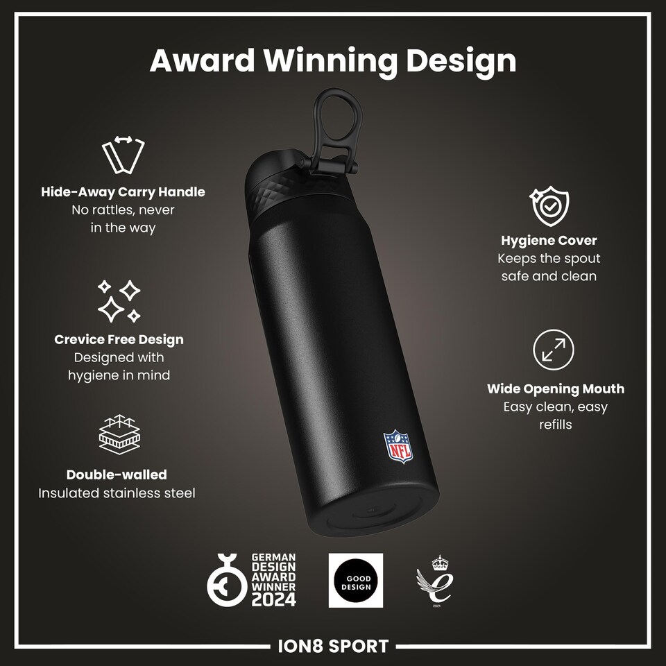 image 1 of NFL x Sports, Vacuum Insulated Steel Bottle, Series, 750ml (24oz) | Black | NFL Black Titans | One Size