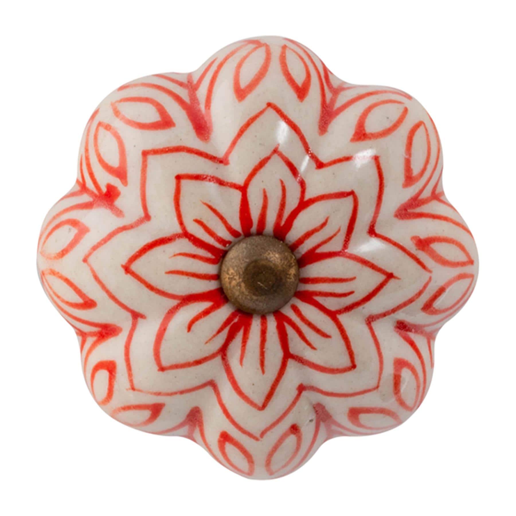 Nicola Spring Floral Ceramic Cabinet Knob in Red | Size: 1000mm x 500mm
