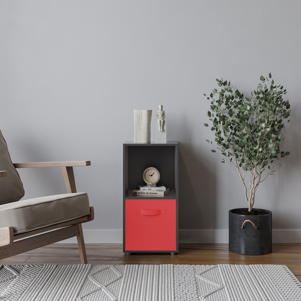 image 1 of 2-Cube Shelving Unit With Inserts | Black | Black & Red | 1