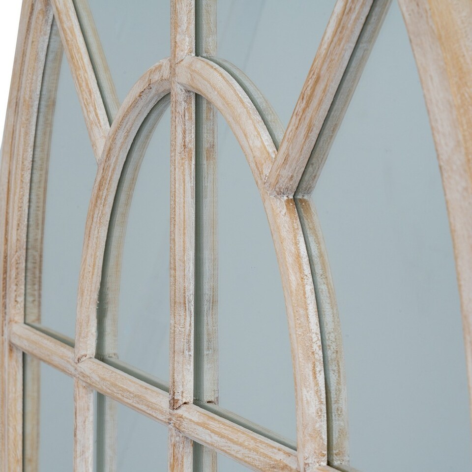 image 1 of Washed Wood Arched Window Mirror - Glass - L2 x W135 x H90 cm - Brown