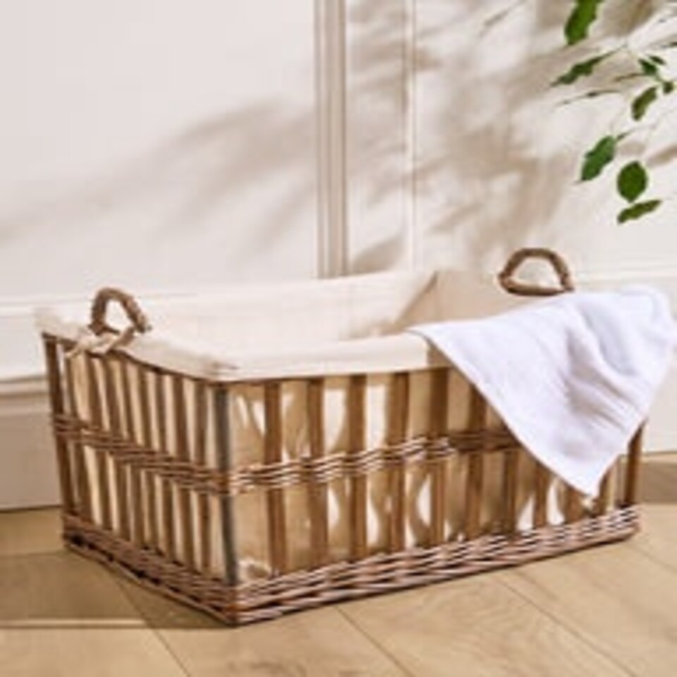 image 1 of Large Laundry Storage Basket with Lining Brown