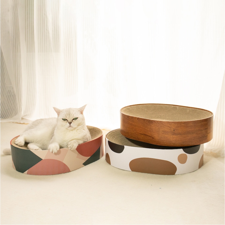 image 1 of Living and Home Oval Cat Scratcher Bed Cardboard Claw Scratching Board for Cats | Brown