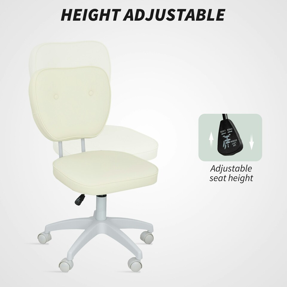 image 1 of Vinsetto Vanity Task Chair with Adjustable Height, Armless, Cream | Cream | White | One Size