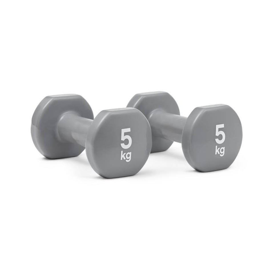 image 1 of Reebok 5kg Vinyl-Coated Cast Iron Dumbbell Pair, Grey, Anti-Roll | Multi | Grey | 9917