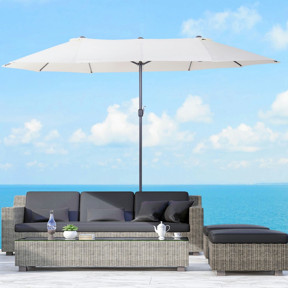 image 1 of Outsunny Sun Umbrella Canopy Double-sided Crank Sun Shade Shelter 4.6M Beige