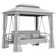 image 1 of Outsunny 3 Seater Convertible Swing Chair, Outdoor Gazebo Swing Seat Bed with Double Tier Canopy, Cushioned Seat, Mesh Sidewalls and Curtains, Light Grey