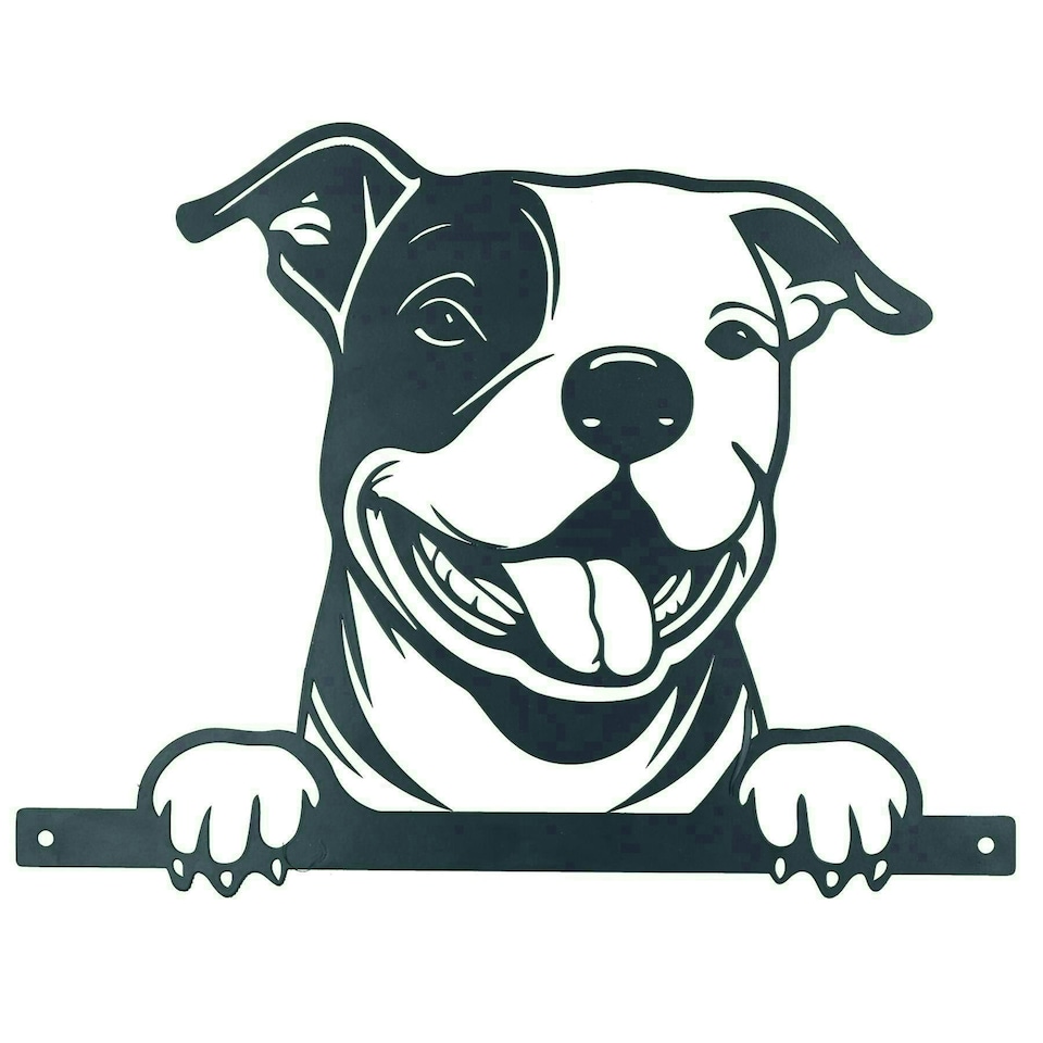 image 1 of Black Metal Peeking Staffie Silhouette with Fixing Plate Garden Ornament Gift