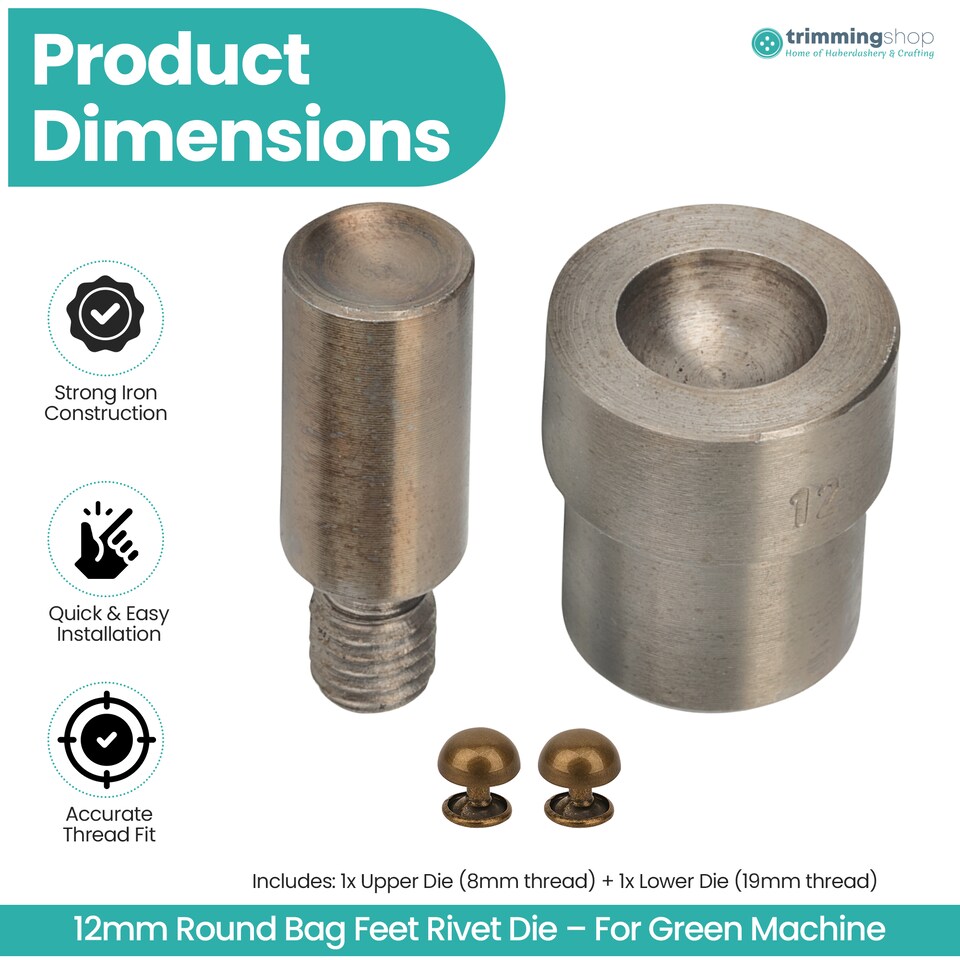 image 1 of 12mm Dome Shape Bag Feet Rivet Die Set for DIY Craft