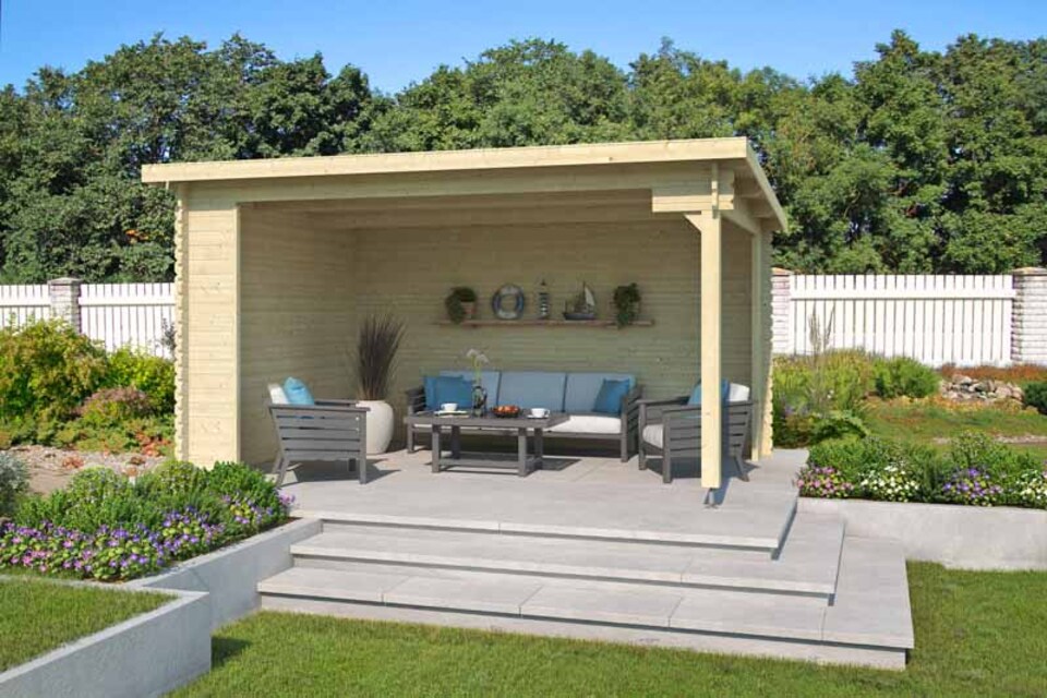 image 1 of Columbus-Log Cabin, Wooden Garden Room, Timber Summerhouse, Home Office - L435 x W349 x H245.1 cm | Brown