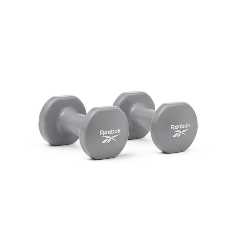image 1 of Reebok 3kg Vinyl-Coated Cast Iron Dumbbell Pair, Grey, Anti-roll Design | Multi | Grey | 6.2KILOGRAMS