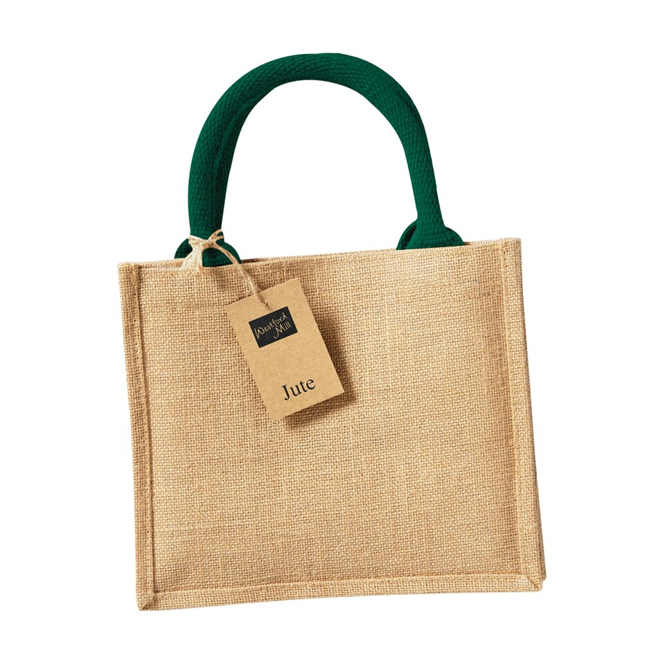 image 1 of Westford Mill Mini Jute Gift Bag - Natural/Forest Green - One Size