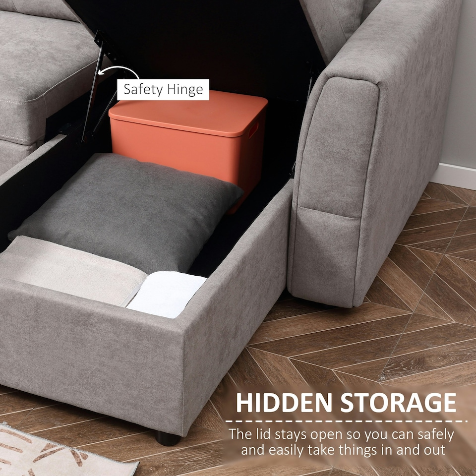 image 1 of HOMCOM 3 Seater Sofa Bed, Convertible Pull Out Sofa with Storage, Grey
