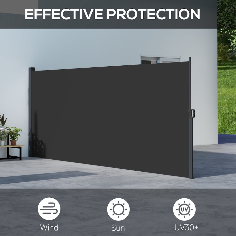 image 1 of Outsunny Side Awning Retractable, Privacy Screen, 400x160cm, Black | Black | Black | 1