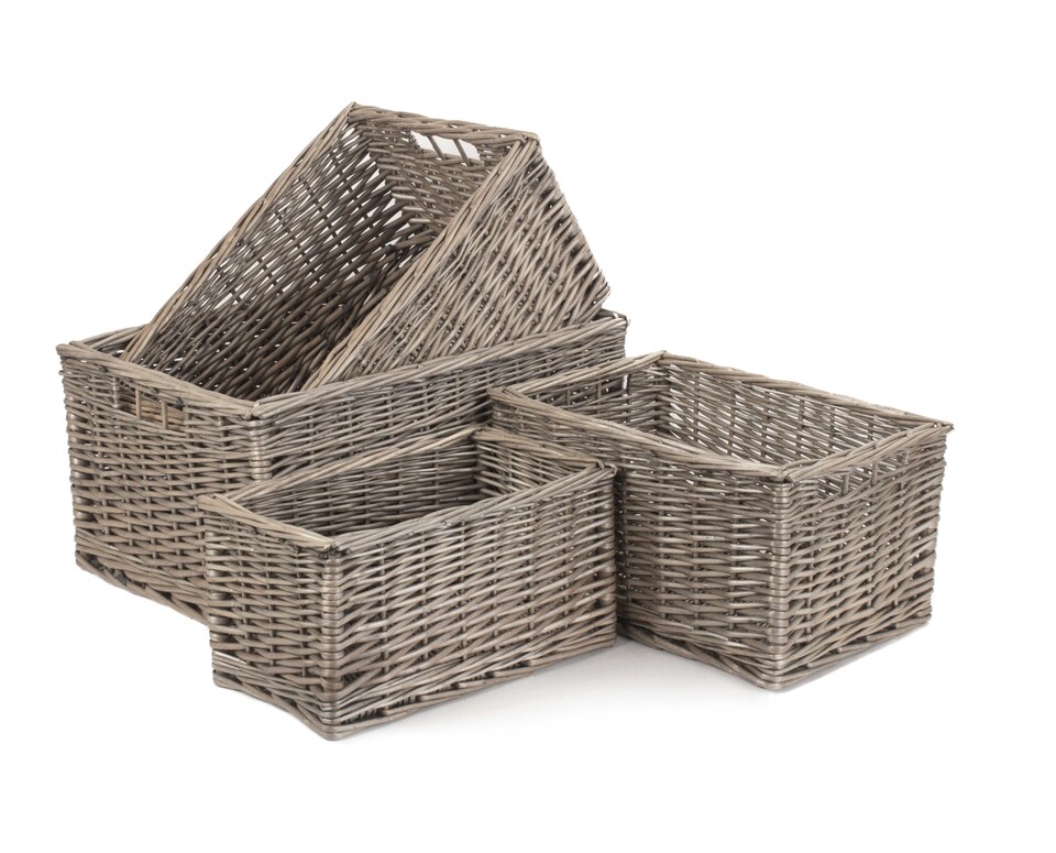 image 1 of Wicker Antique Wash Open Storage Baskets Set of 4 | Brown | Brown | Not provided