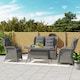 image 6 of Outsunny Garden PE Rattan Dining Sofa Set, Outdoor 4 Seater Wicker Furniture, High Back Chairs with Cushions, Tempered Glass Coffee Table for Patio, Light Grey