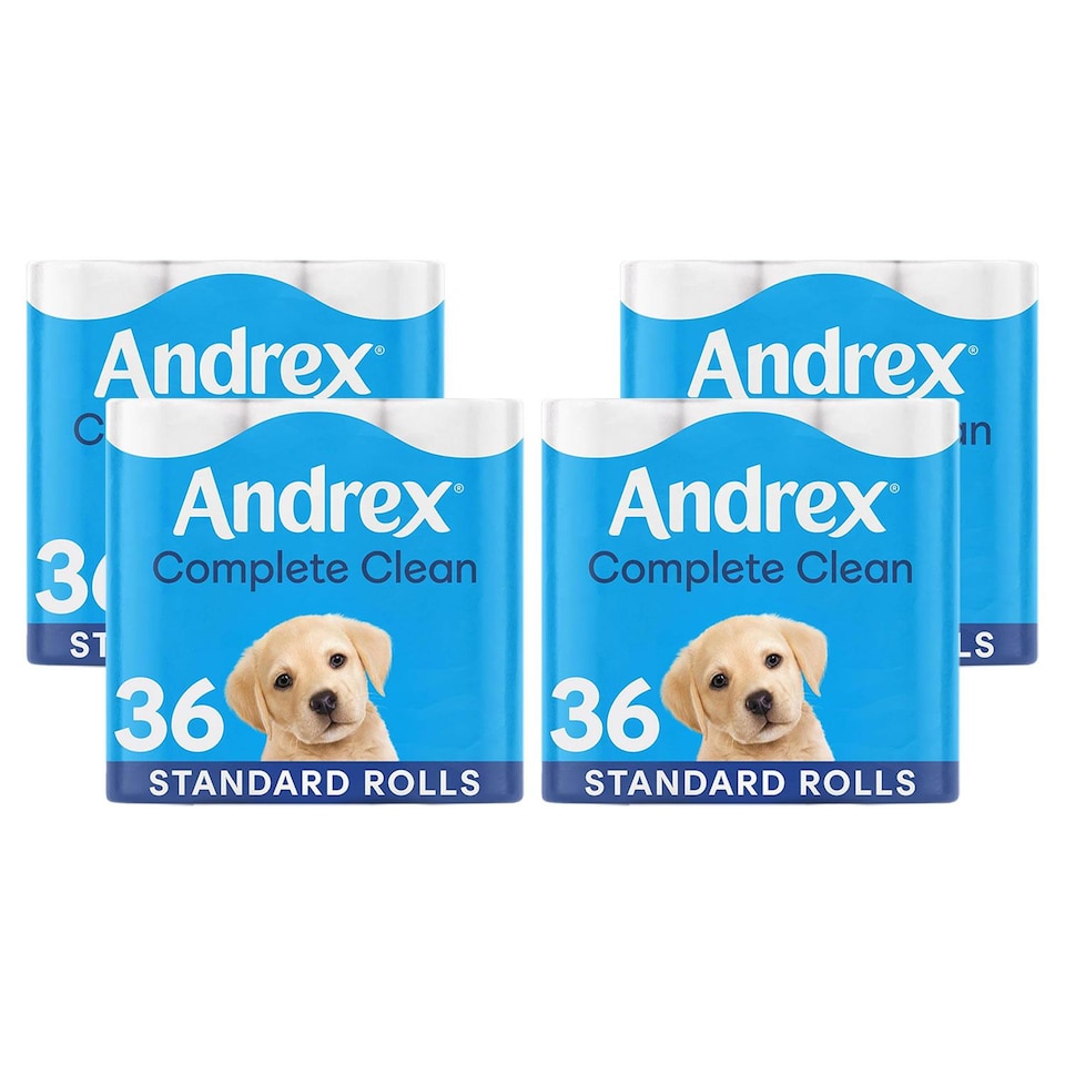 image 1 of Andrex Toilet Rolls Classic Clean Fragrance-Free 2 Ply Toilet Paper, 36 Rolls | White | 4 Pack | 4