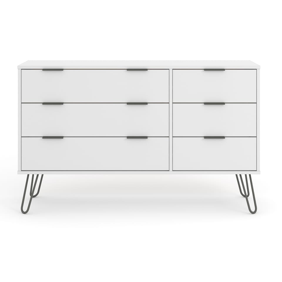 image 1 of Augusta Pine 3+3 Drawer Wide Chest of Drawers - Industrial Style Bedroom Storage Cabinet | White | White | 1