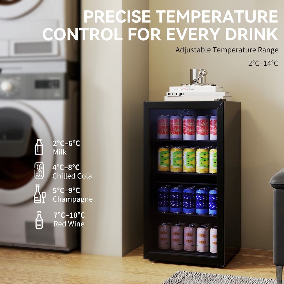 image 1 of HOMCOM 93L Drinks Fridge, 115 Can Under Counter Freestanding Wine Fridge