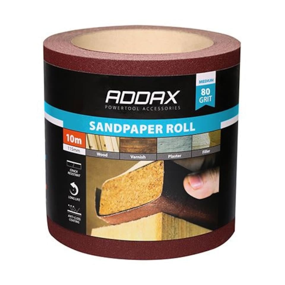 image 1 of Timco - Sandpaper Roll - 80 Grit - Red (Size 115mm x 10m - 1 Each)