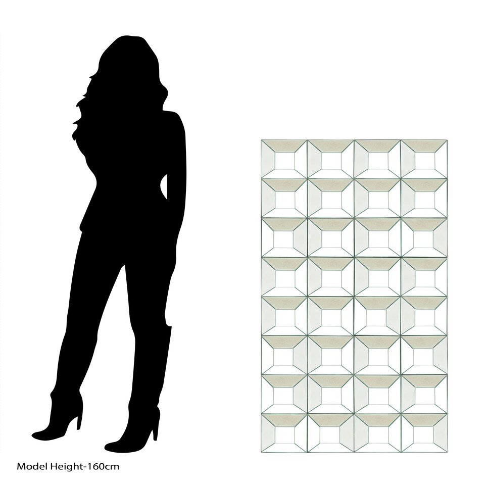 image 1 of Interiors by Premier Multi Glass Bevelled Wall Mirror, Contemporary Geometric Mirror With 24 Mirrored Glass Squares, Black Frame Silver