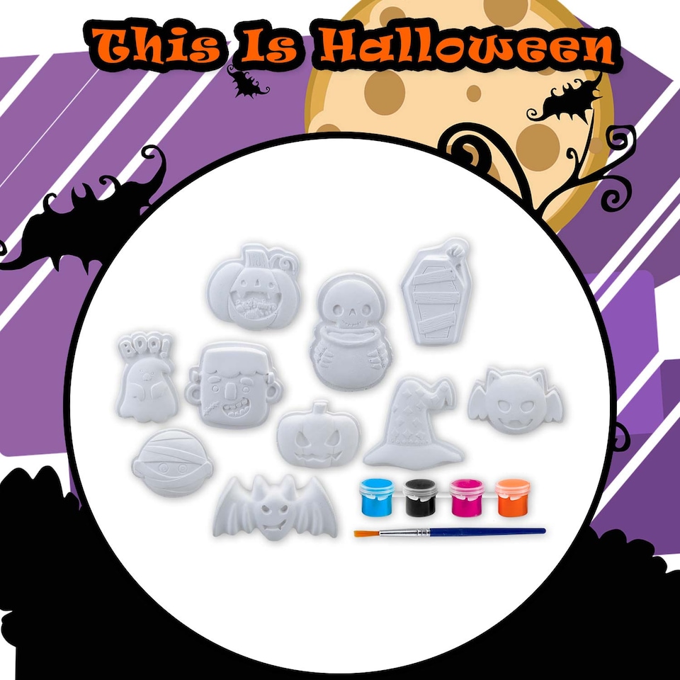 image 1 of PMS Halloween Decorations Craft Kit, 10 Designs, 6 Paints and 1 Brush