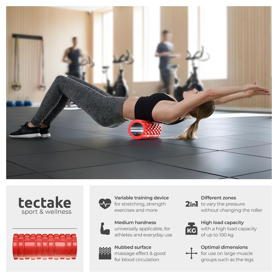 image 1 of Foam Roller with Textured Surface for Therapy Treatment, 335 x 145 mm | Red | red | 33,50 x 14,50 x 14,50 cm | 1