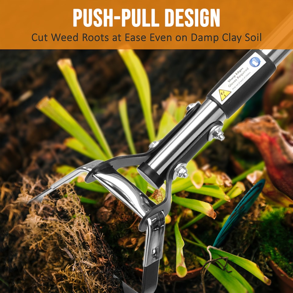 image 1 of 2 in 1 Garden Long Handle Thatch Rake/Oscillating Stirrup Hoe Weeder Lawn Rake