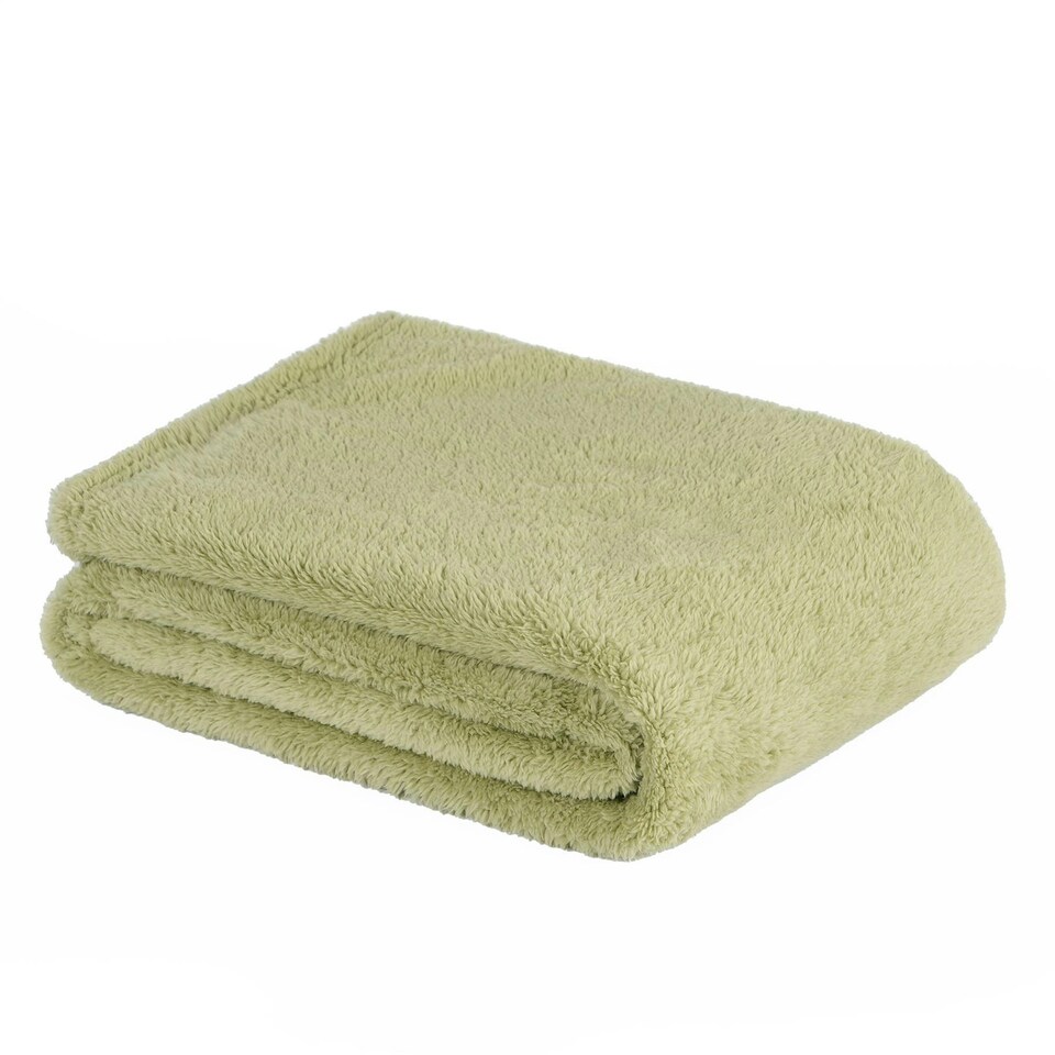 Brentfords Soft Teddy Fleece Throw Blanket, 125x150cm Sage Green