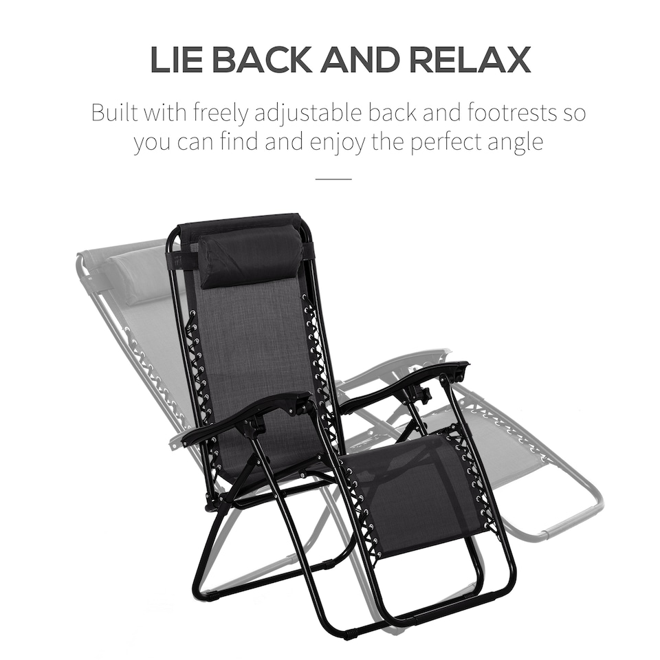image 1 of Outsunny Folding Zero Gravity Chairs, 3 Pieces Adjustable Sun Lounger and Table Set with Cup Holder and Headrest, Patio Bistro Set with Reclining Garden Chairs for Outdoor, Black