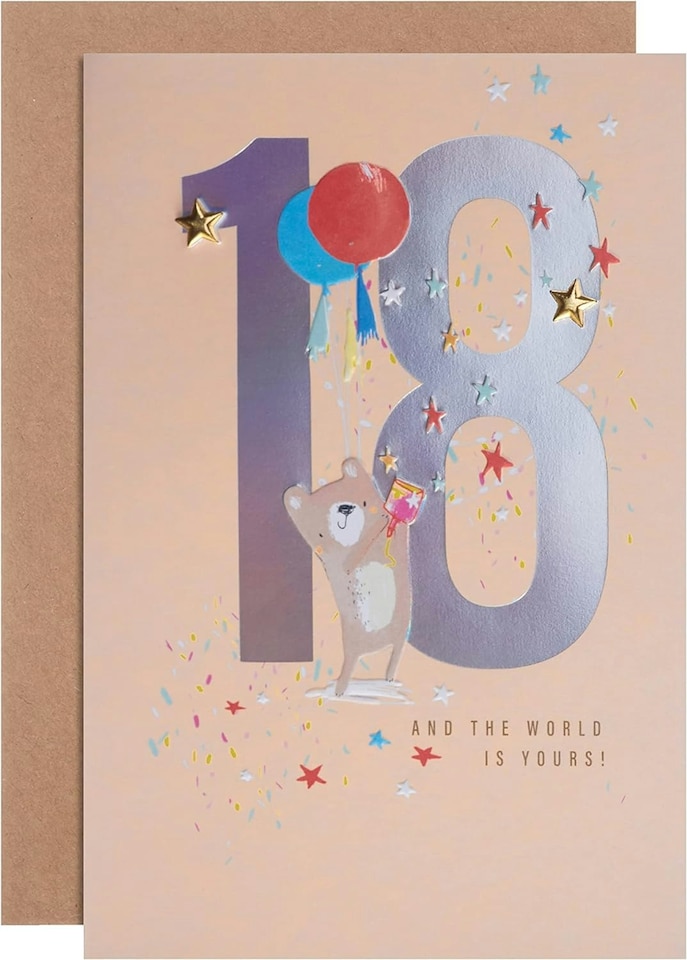 image 1 of Contemporary Embossed Illustrated Bear Design 18th Birthday Card