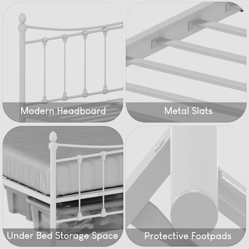 image 1 of Vida Designs Paris 5ft King Size Metal Frame Finials, White, 150 x 200cm