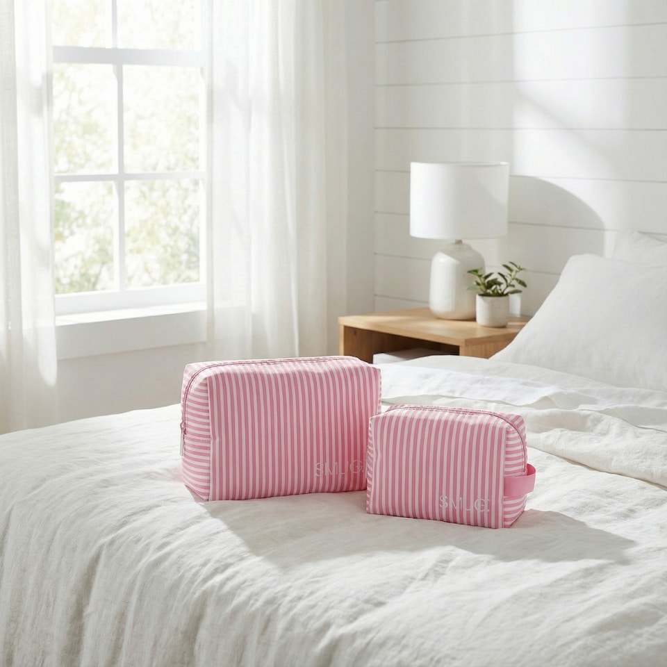 image 1 of SMUG Wash Bag, Toiletry Bag, Pump Jars & Spray Bottles Set - Candy Shop Print