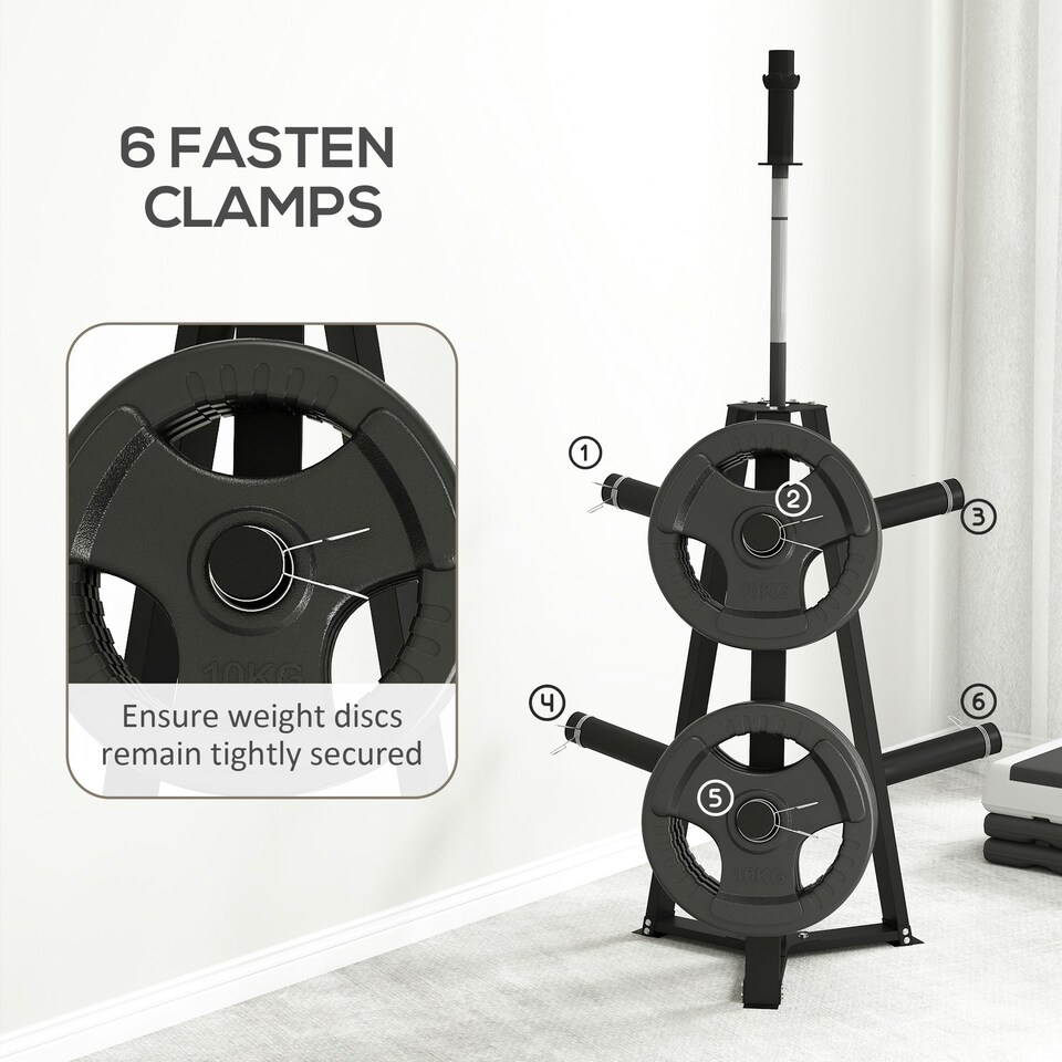 image 1 of SPORTNOW Weight Plate Storage Rack with 6 Fasten Clamps, Max Load 300kg