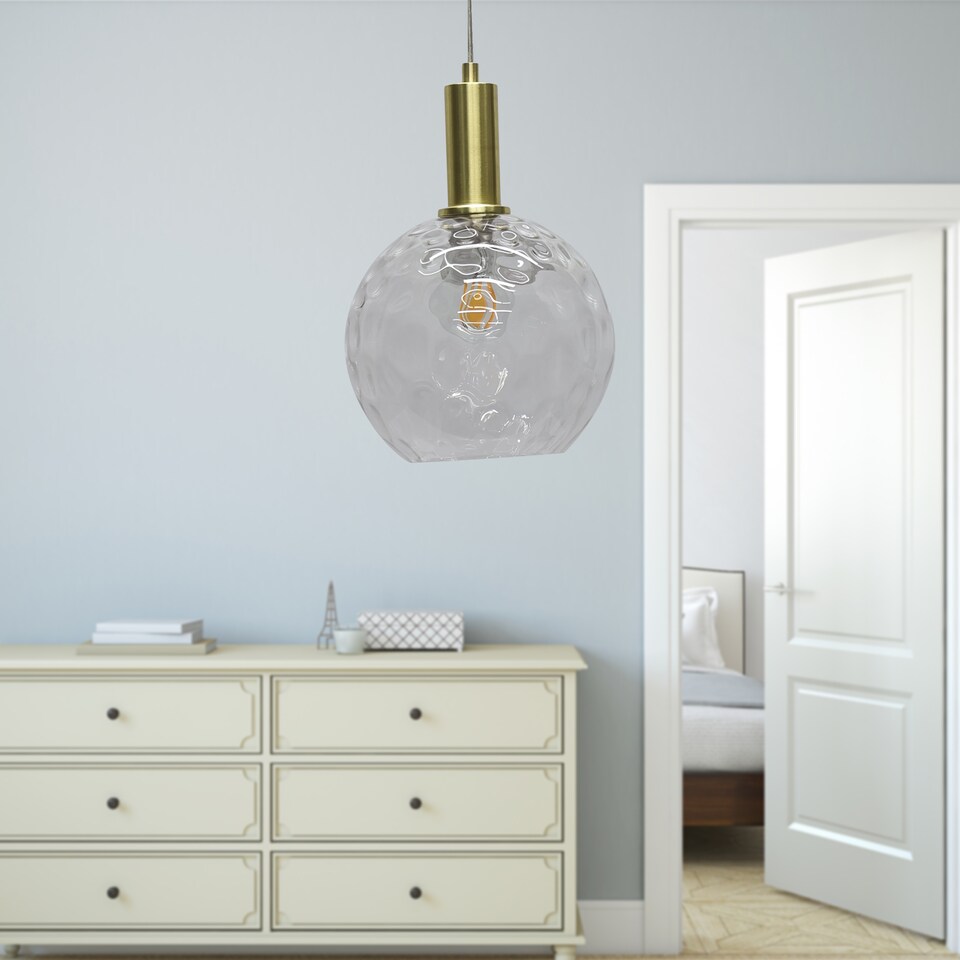 image 1 of Barnum - Clear Dimple Glass Globe Satin Brass Deco Pendant Fitting