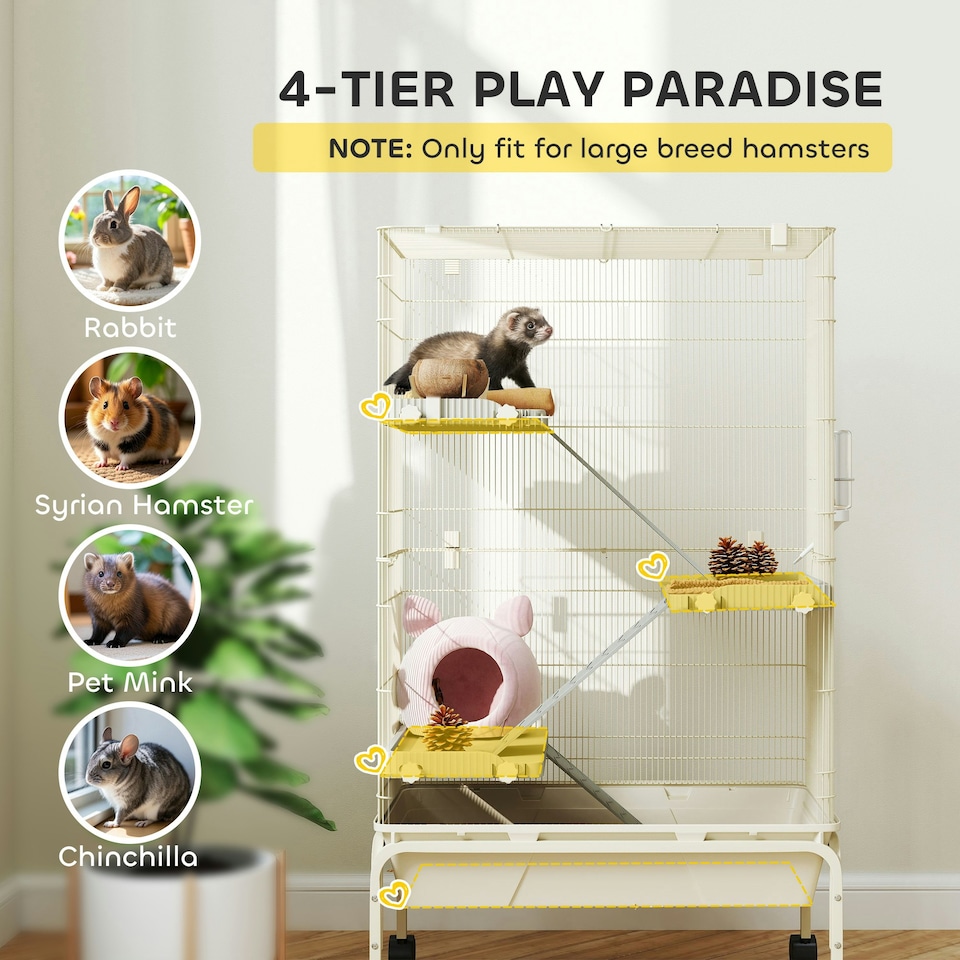 image 1 of PawHut 4-Level Rolling Small Animal Cage, Rabbit Cage with 15cm Deep Bottom