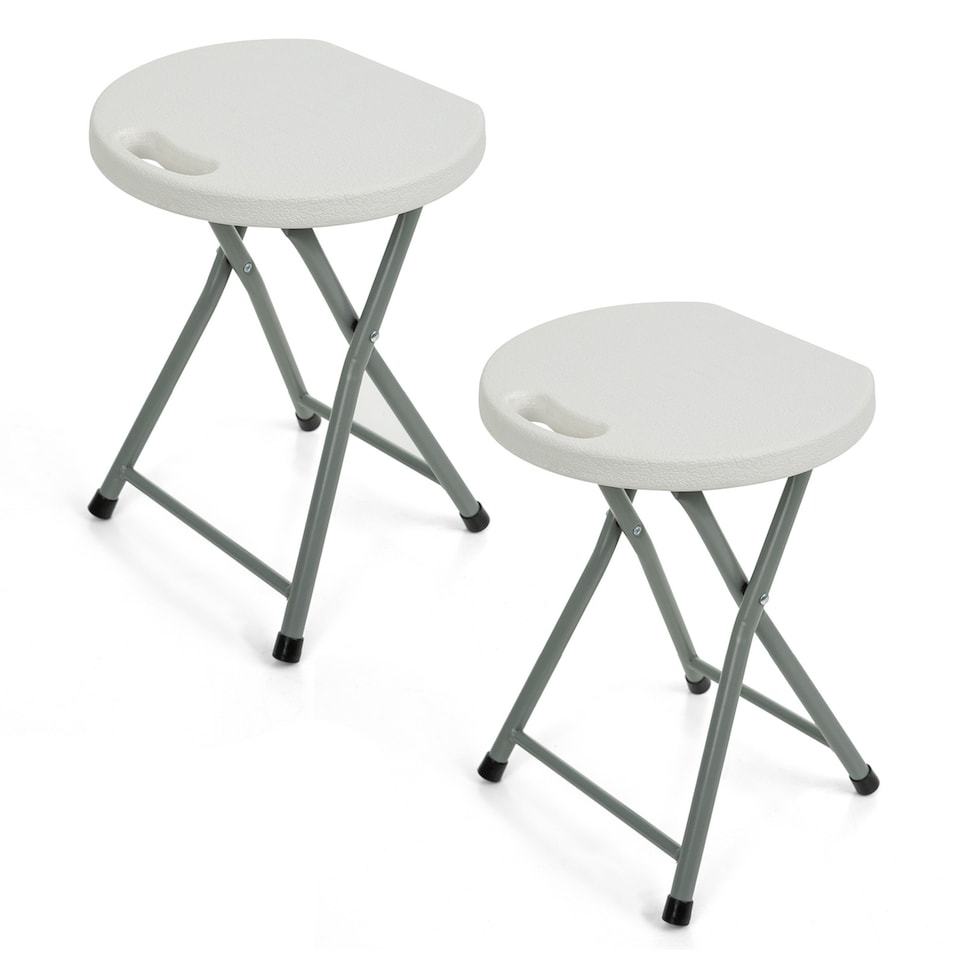 image 1 of 2x Bar Stool Folding Flat Solid Plastic Metal Frame Seat Breakfast Camping Stool